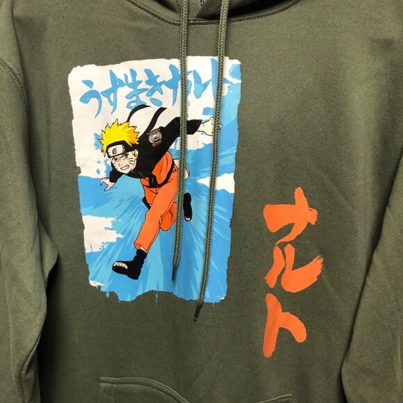 Naruto Shippuden Collection Green Hoodie Mens Size Medium 38-40 Anime Graphic - Picture 2 of 7